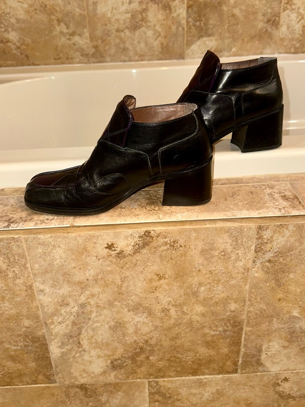 Aldo Black Leather Block Heel Ankle Boots